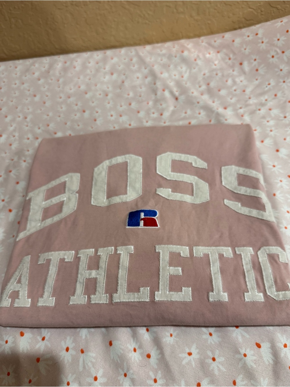 BOSS Pink Crewneck Sweatshirt with White Appliqué